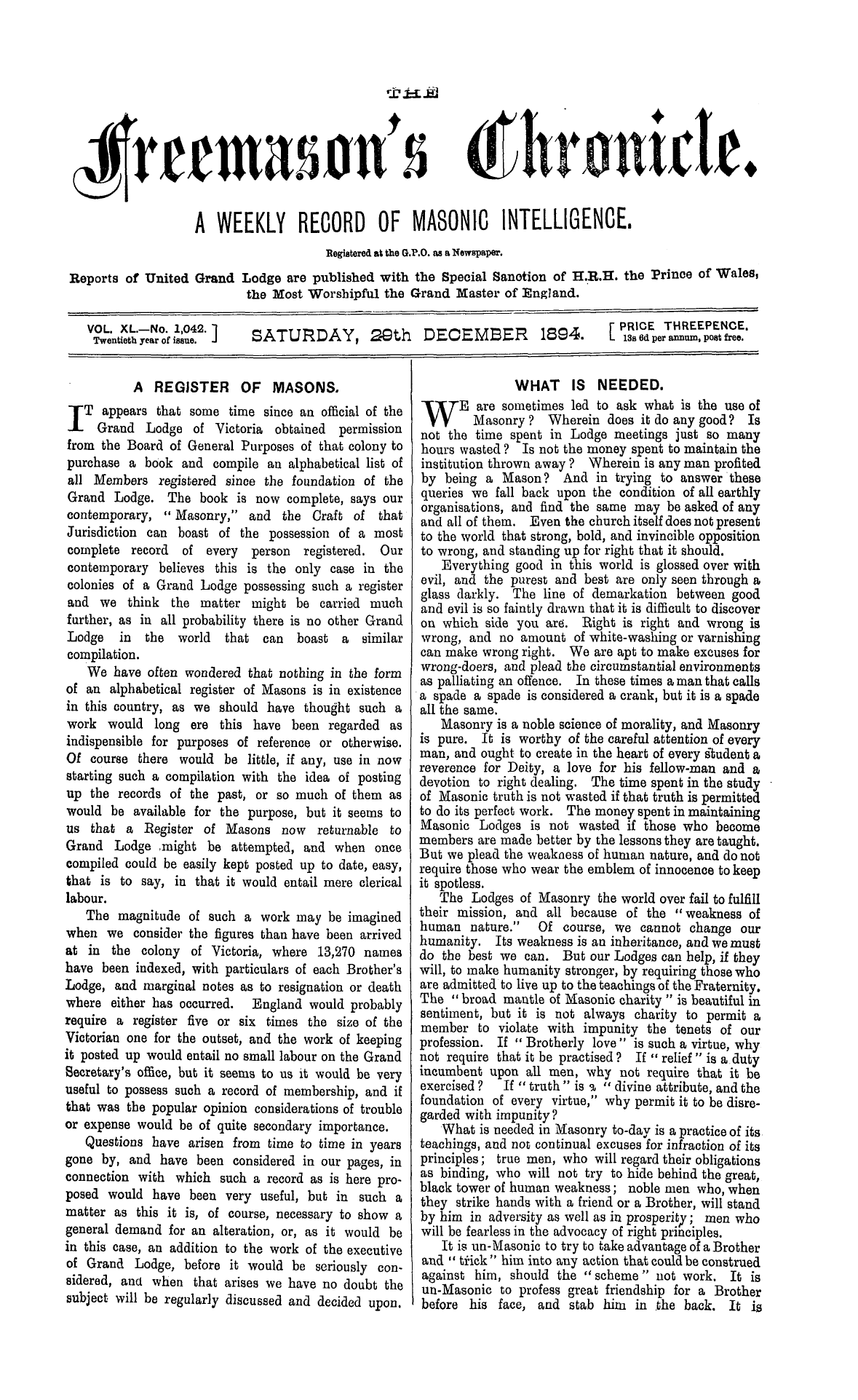 The Freemason's Chronicle