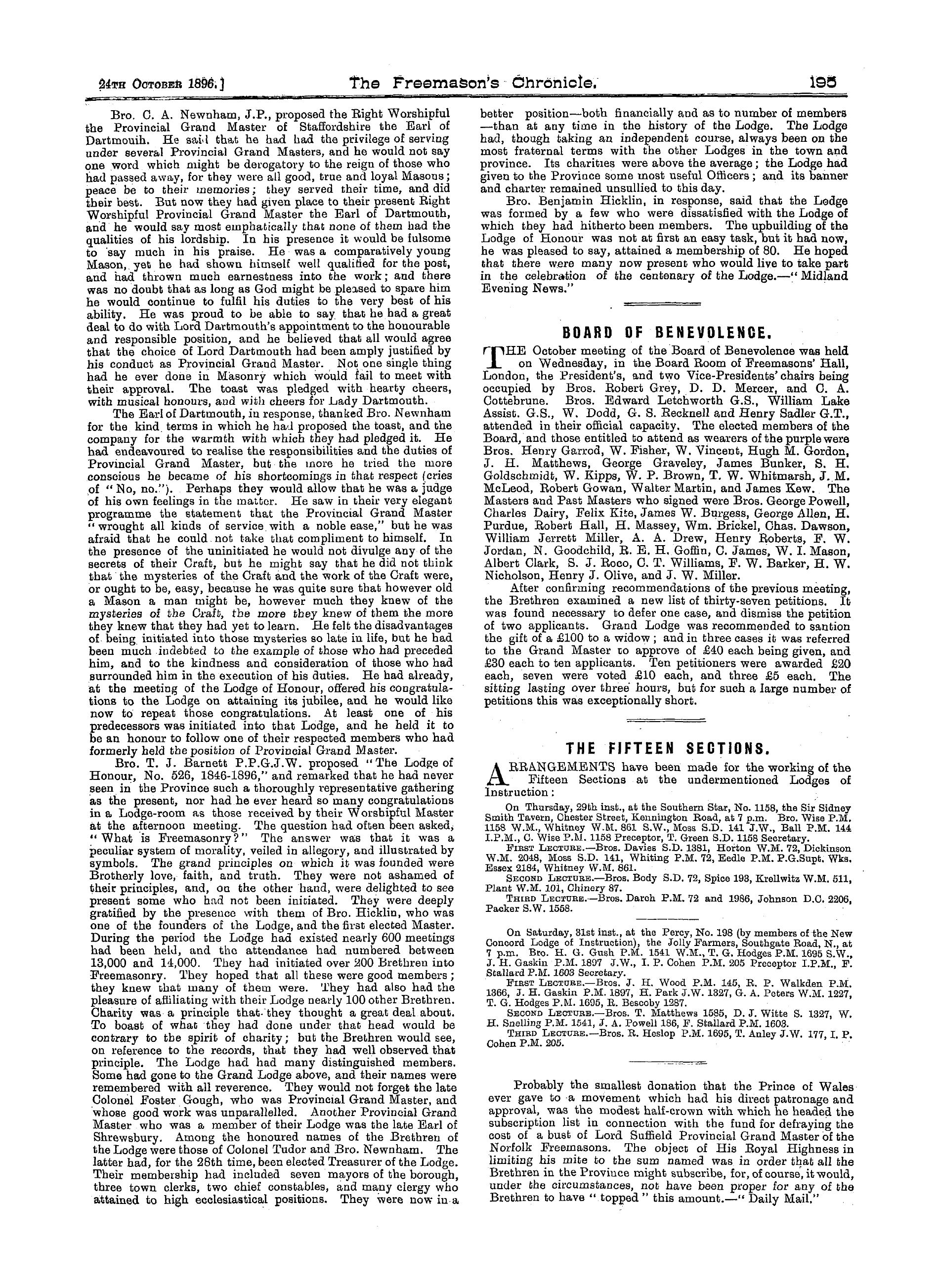 The Freemason's Chronicle: 1896-10-24 - The Fifteen Sections.