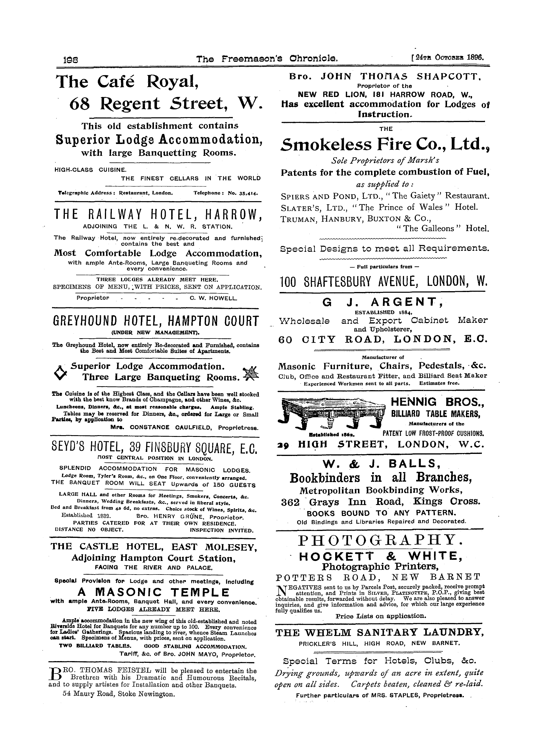 The Freemason's Chronicle: 1896-10-24 - Ad00606