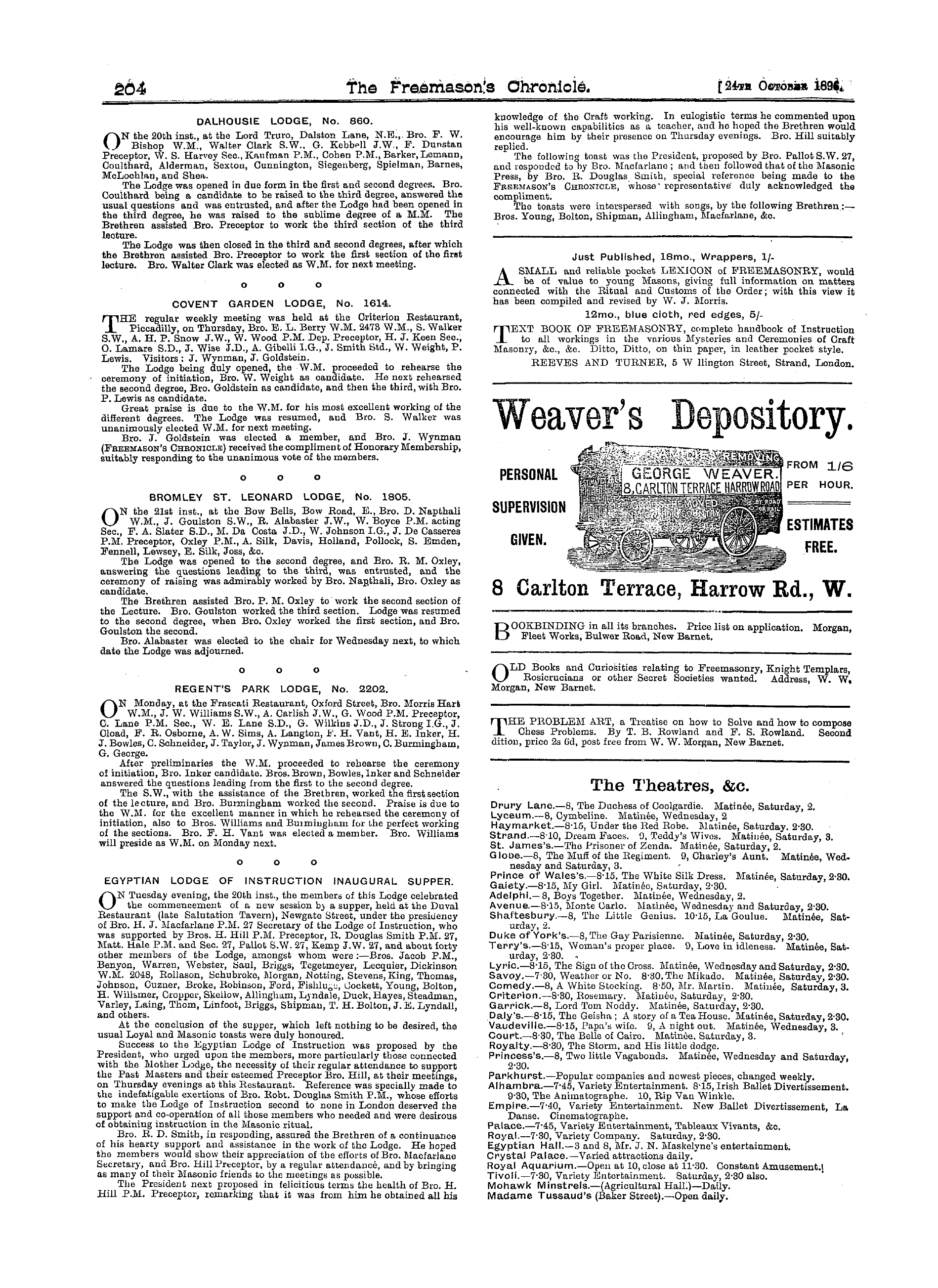 The Freemason's Chronicle: 1896-10-24 - Ad01207