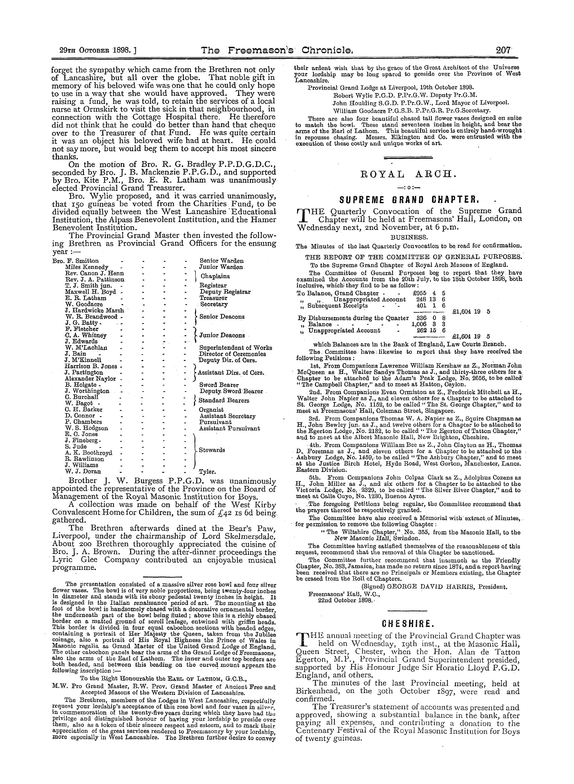 The Freemason's Chronicle: 1898-10-29 - West Lancashire.