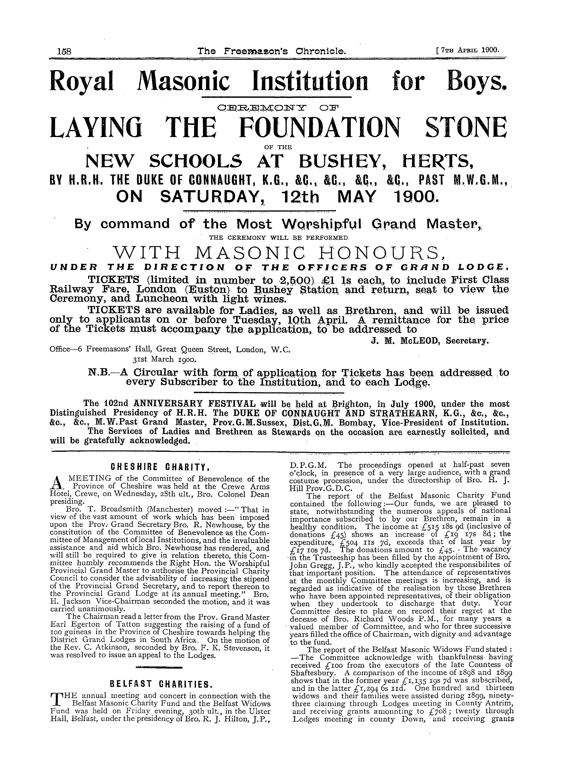 The Freemason's Chronicle: 1900-04-07 - Ad00203
