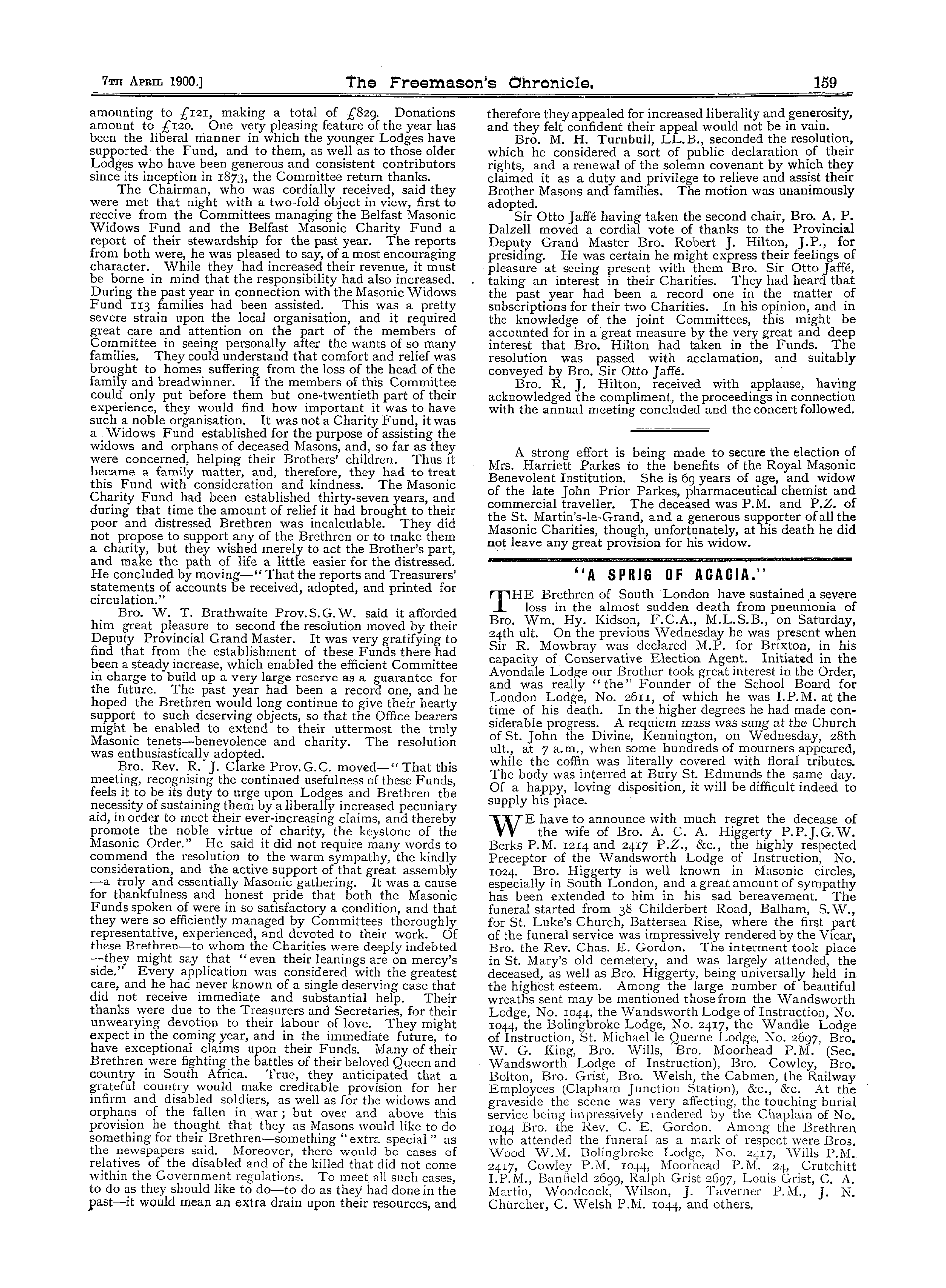 The Freemason's Chronicle: 1900-04-07 - ''A Sprig Of Acacia.''