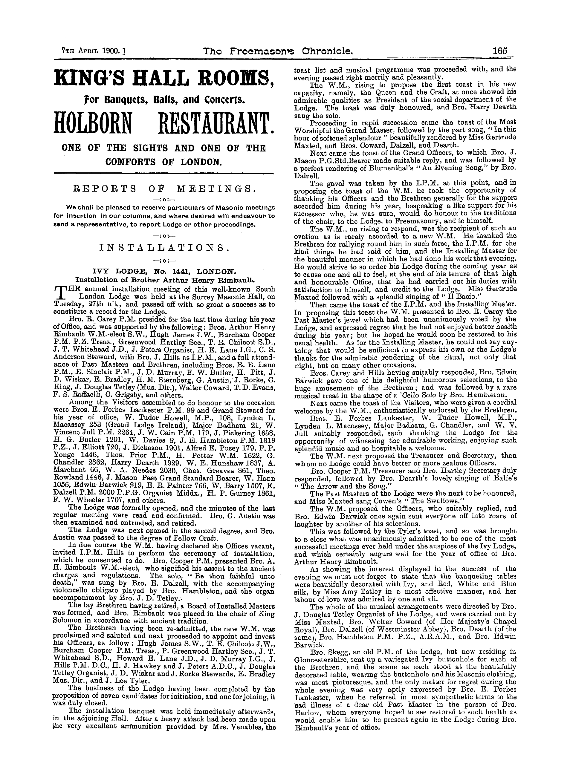 The Freemason's Chronicle: 1900-04-07 - Ad00902