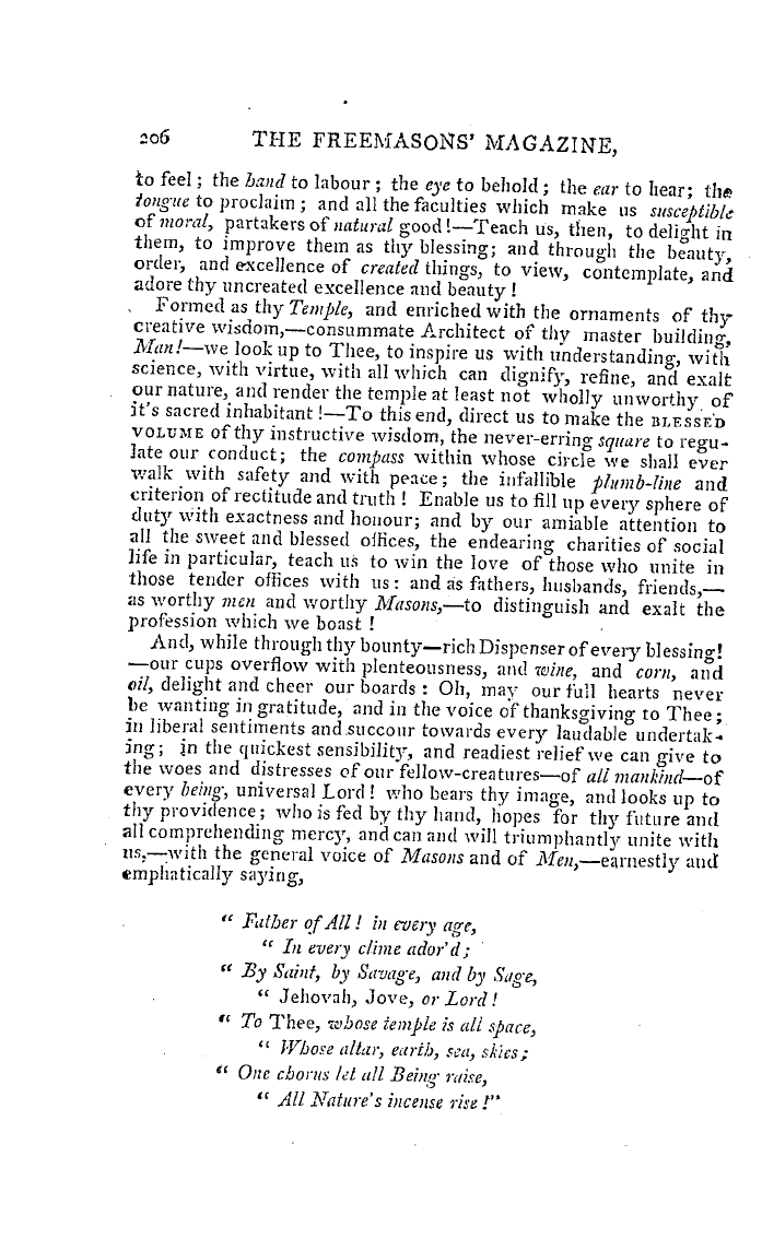 The Freemasons' Magazine: 1793-08-01 - Oration On Masonry,