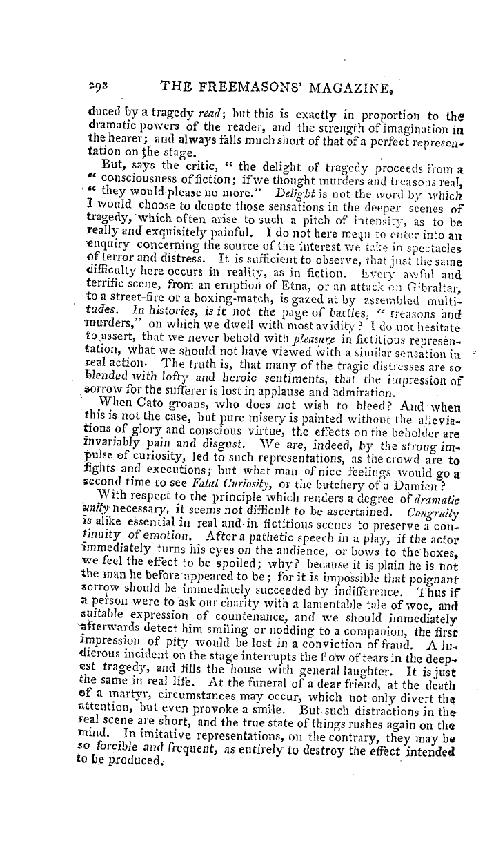 The Freemasons' Magazine: 1793-09-01 - On The Impression Of Reality Attending Dramatic Representations.