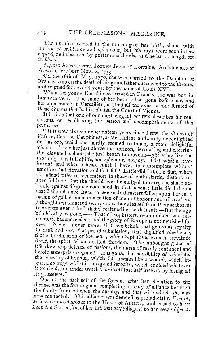 The Freemasons' Magazine: 1793-10-01 - Traits In The Life Of The Late Unfortunate Queen Of France.