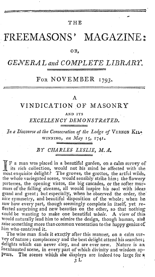 The Freemasons' Magazine: 1793-11-01 - The Freemasons' Magazine: Or, General And Complete Library.