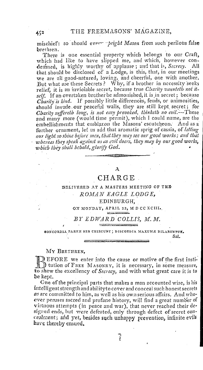 The Freemasons' Magazine: 1793-11-01 - A Charge