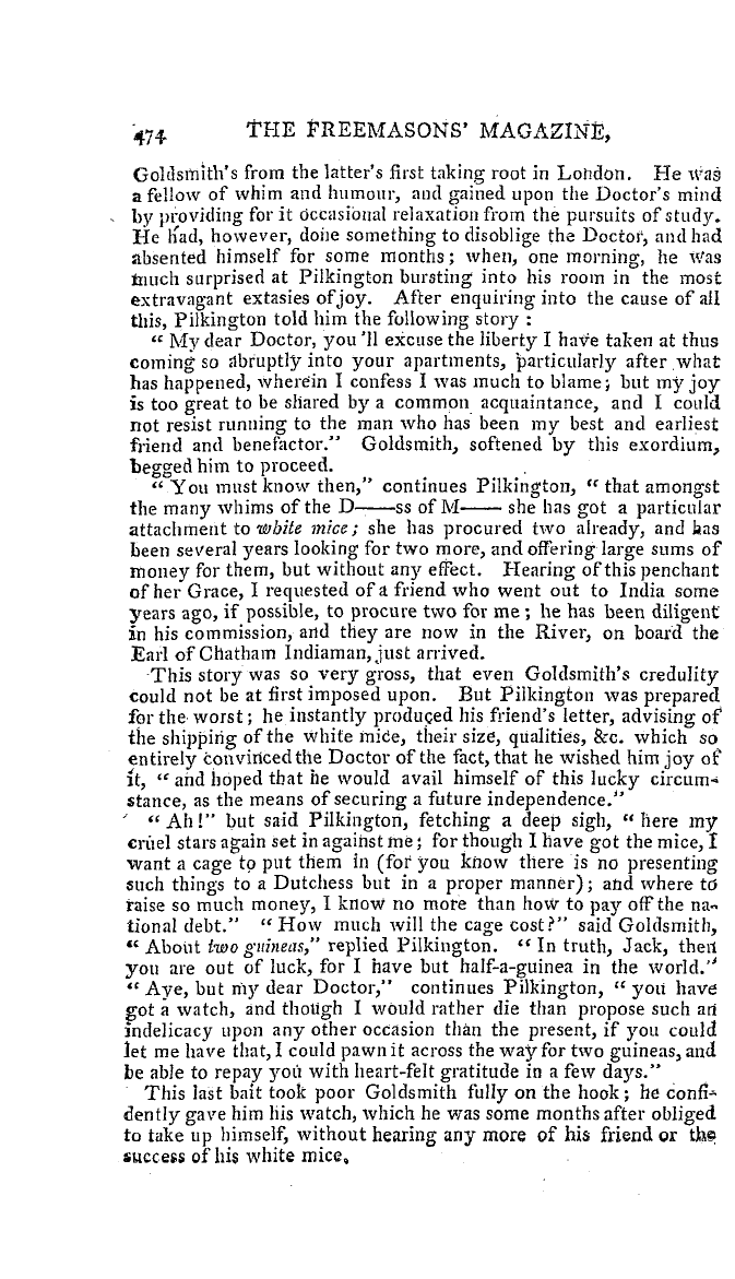 The Freemasons' Magazine: 1793-11-01 - Anecdotes Of Dr. Goldsmith.