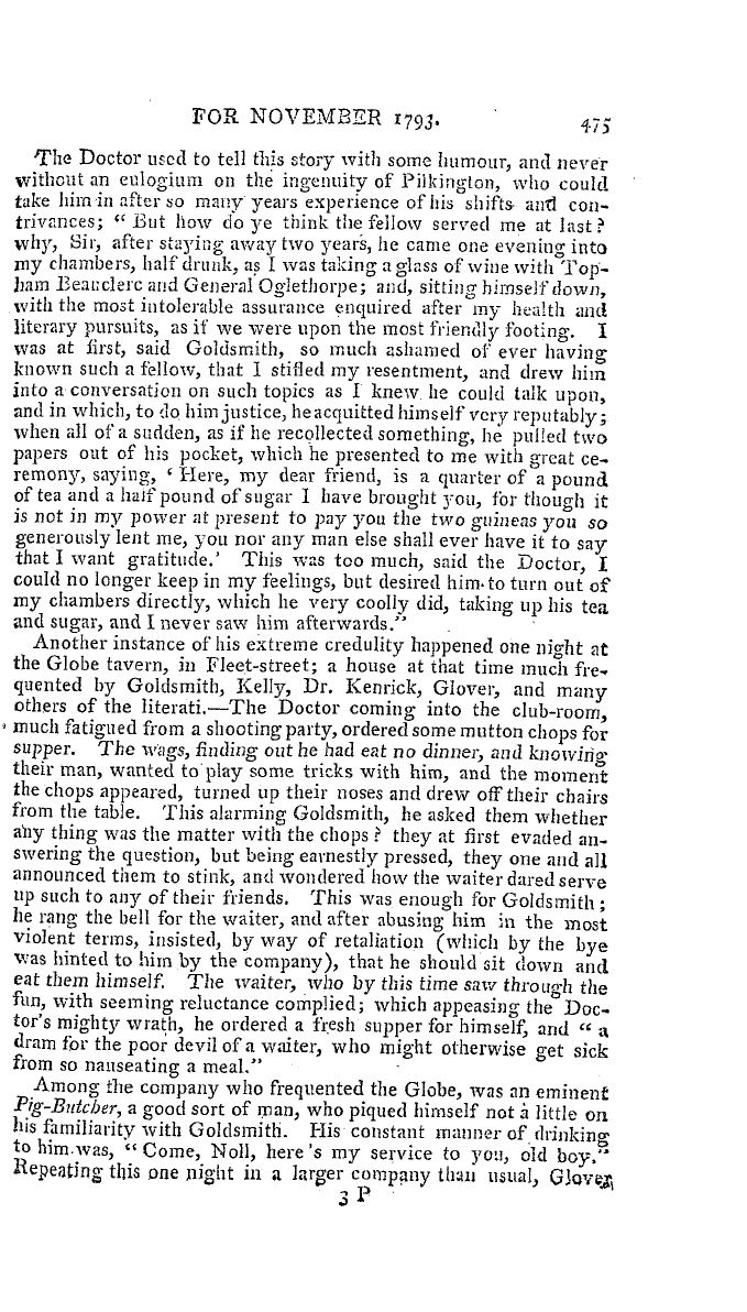 The Freemasons' Magazine: 1793-11-01 - Anecdotes Of Dr. Goldsmith.