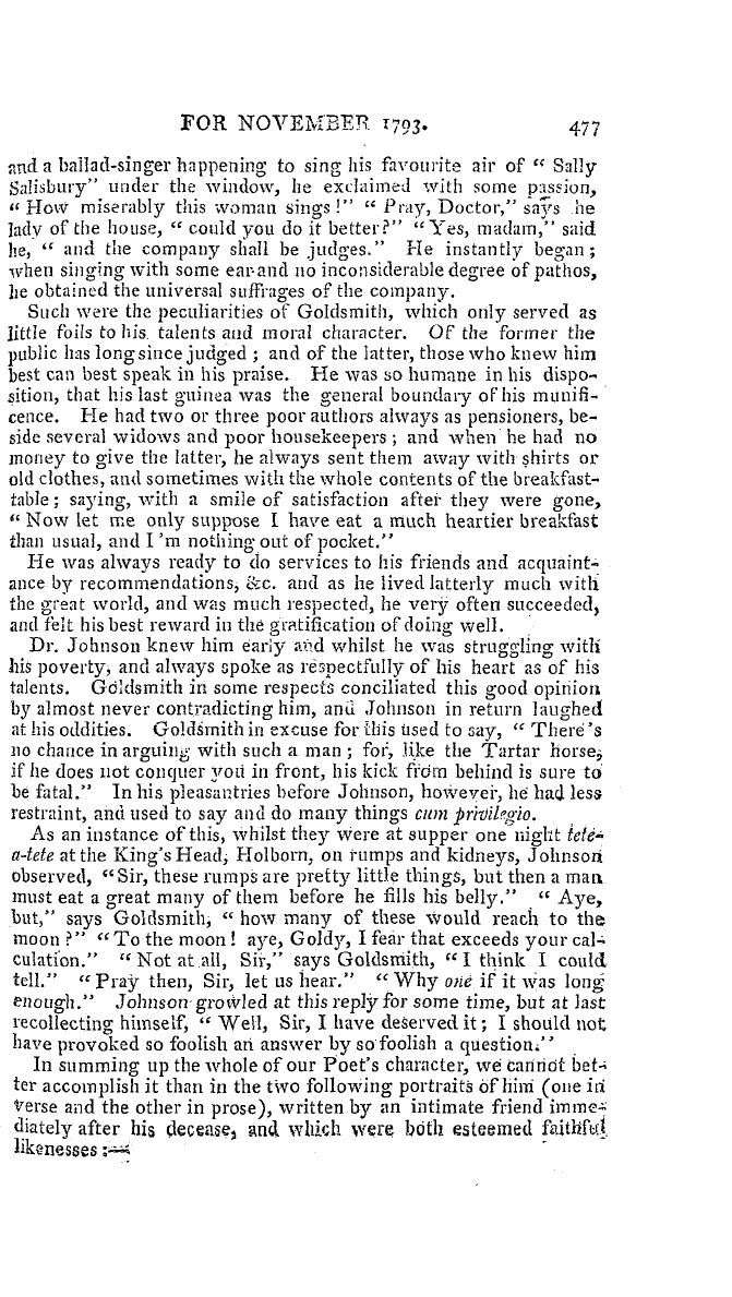 The Freemasons' Magazine: 1793-11-01 - Anecdotes Of Dr. Goldsmith.