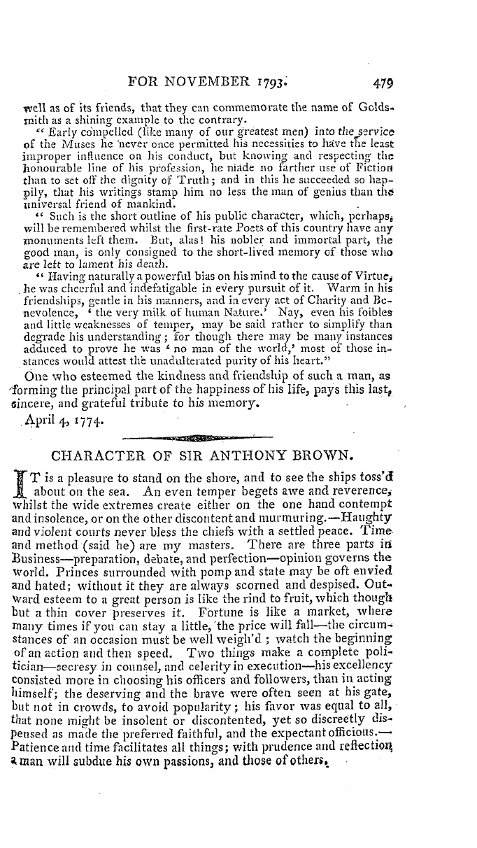 The Freemasons' Magazine: 1793-11-01 - Anecdotes Of Dr. Goldsmith.