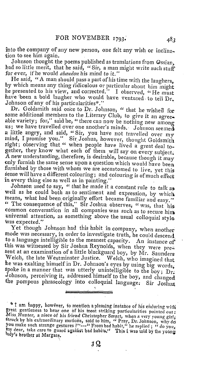 The Freemasons' Magazine: 1793-11-01 - Anecdotes Of Dr. Johnson, &C.