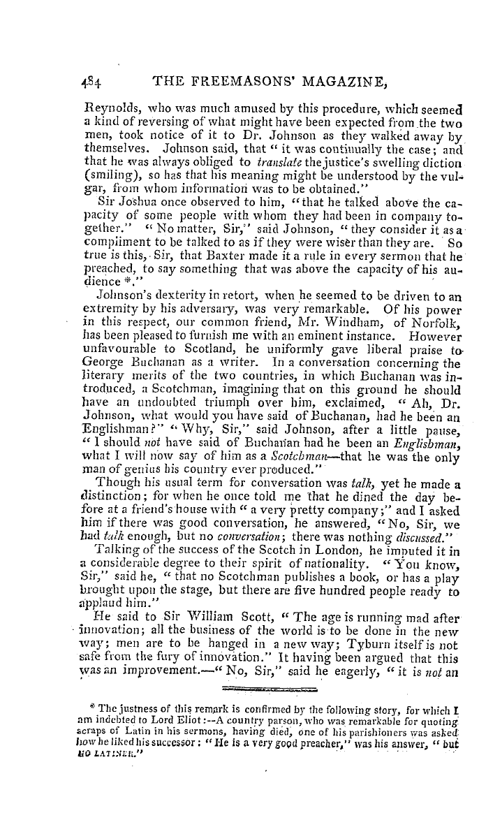 The Freemasons' Magazine: 1793-11-01 - Anecdotes Of Dr. Johnson, &C.