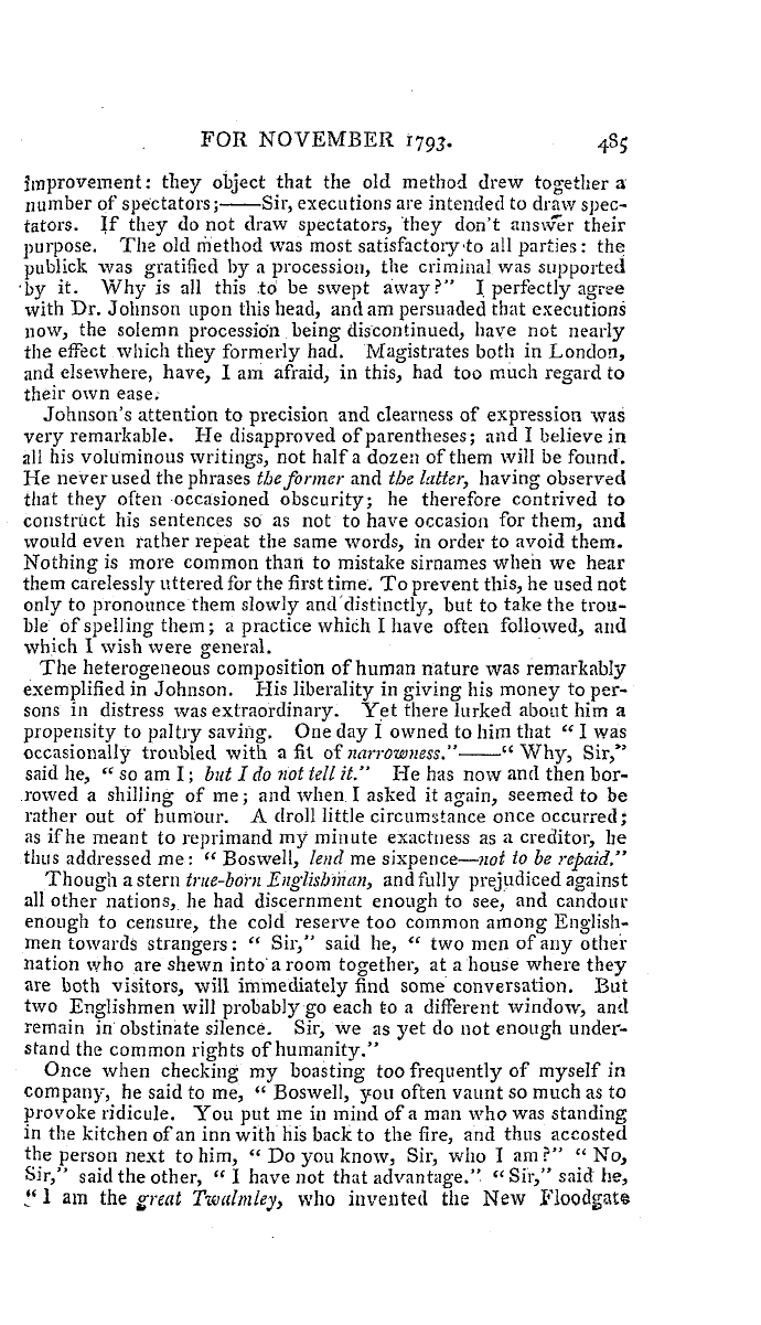 The Freemasons' Magazine: 1793-11-01 - Anecdotes Of Dr. Johnson, &C.