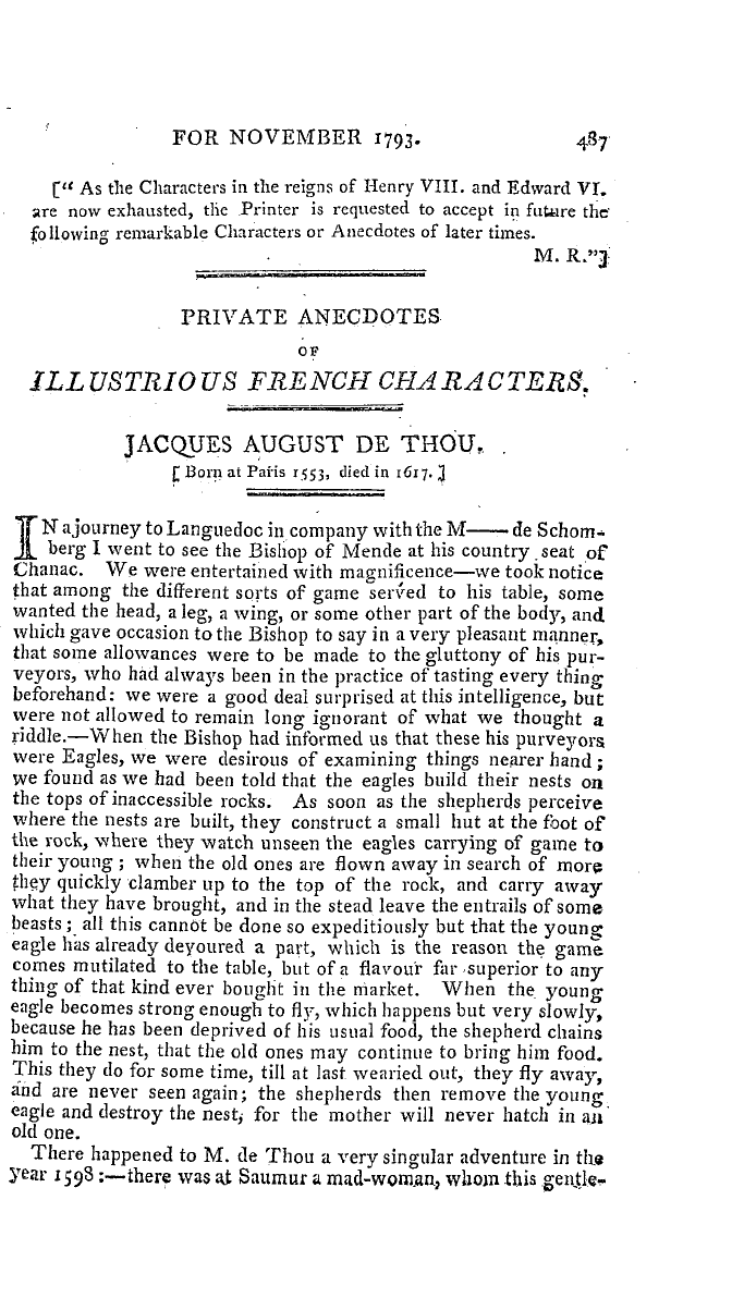 The Freemasons' Magazine: 1793-11-01 - Private Anecdotes Of Illustrious French Characters.