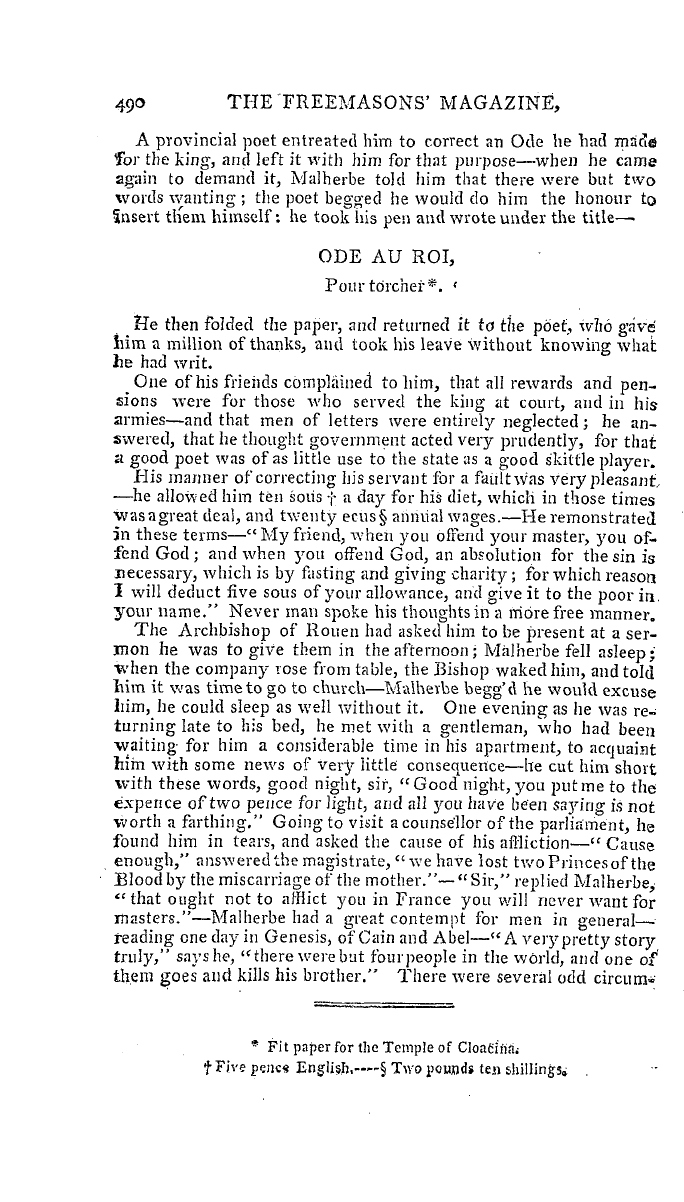 The Freemasons' Magazine: 1793-11-01 - Private Anecdotes Of Illustrious French Characters.