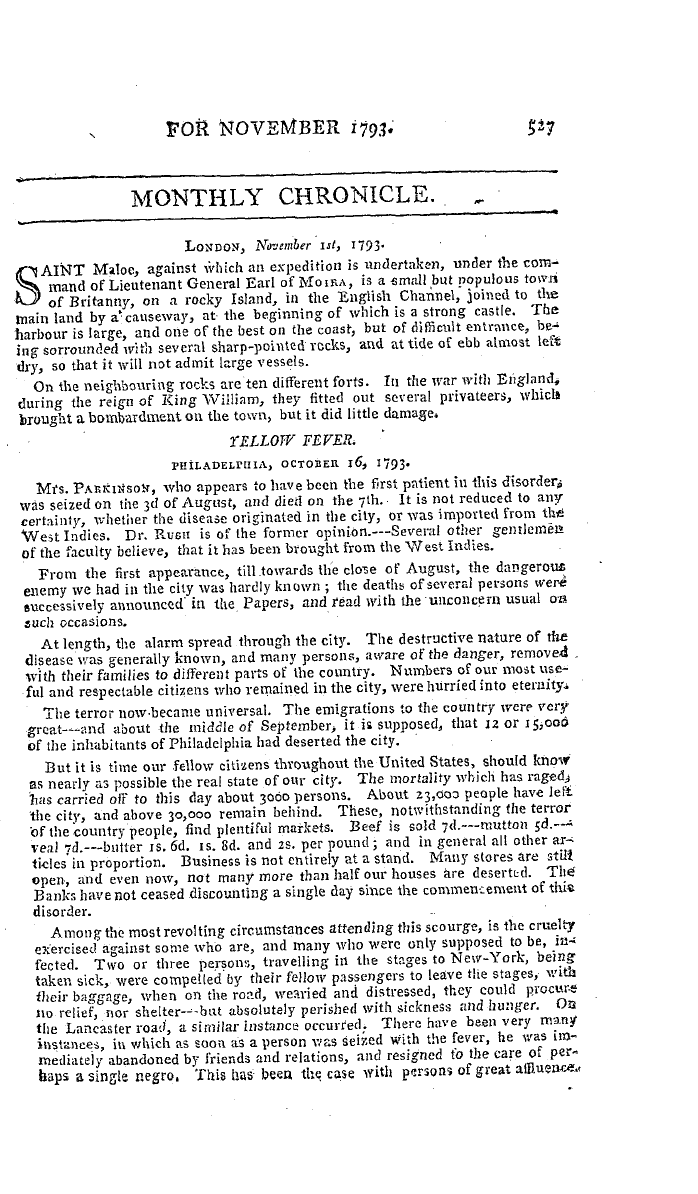 The Freemasons' Magazine: 1793-11-01 - Monthly Chronicle.