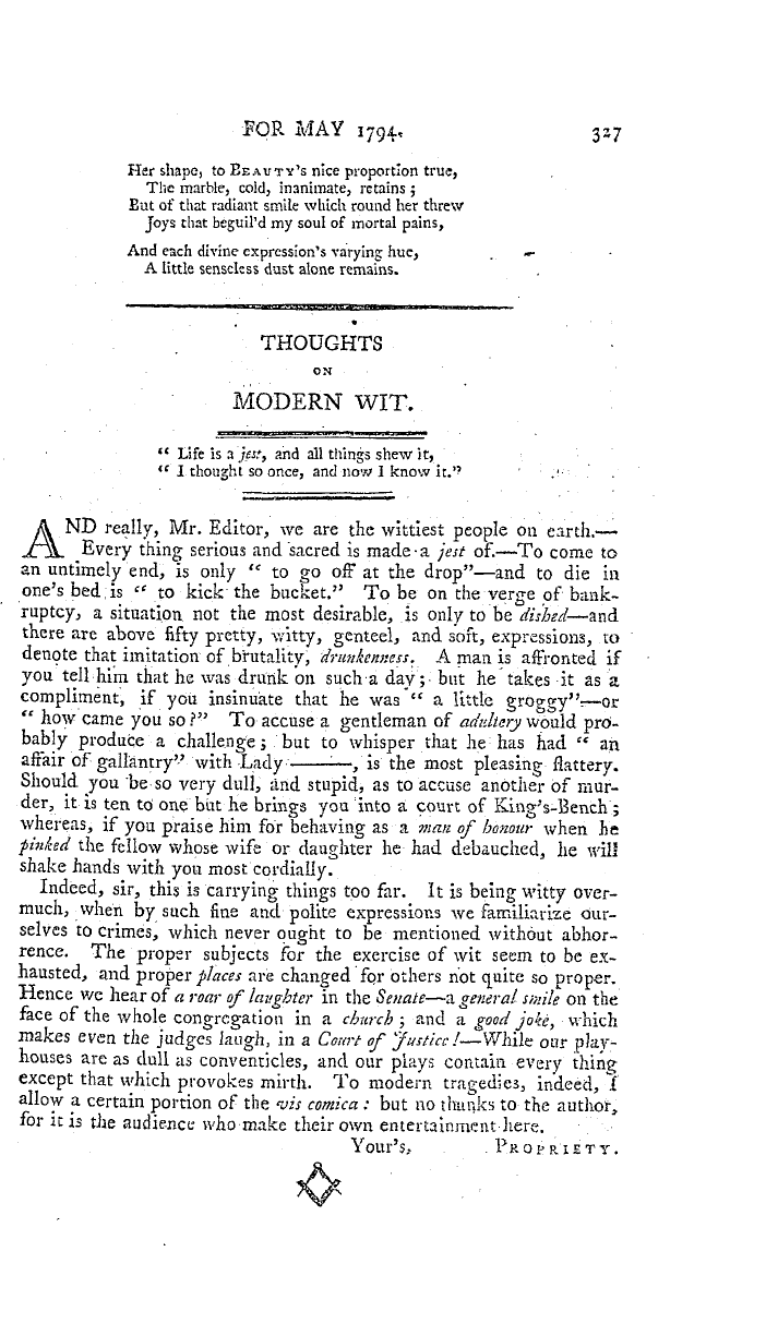 The Freemasons' Magazine: 1794-05-01 - The Freemasons' Magazine, Or General And Complete Library.