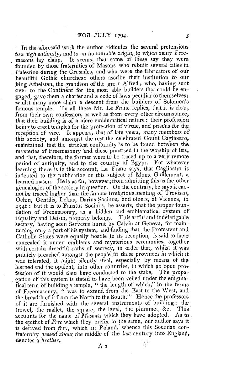 The Freemasons' Magazine: 1794-07-01 - The Freemasons' Magazine, Or General And Complete Library.