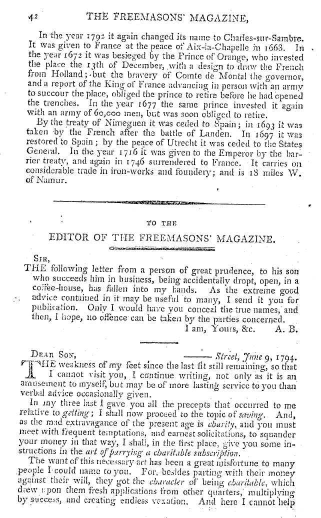 The Freemasons' Magazine: 1794-07-01 - To The Editor Of The Freemasons' Magazine.