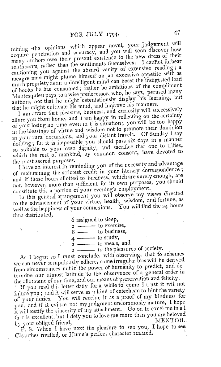 The Freemasons' Magazine: 1794-07-01 - On The Division Of Our Time.