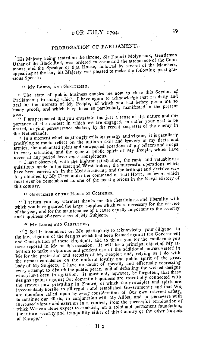 The Freemasons' Magazine: 1794-07-01 - Prorogation Of Parliament.