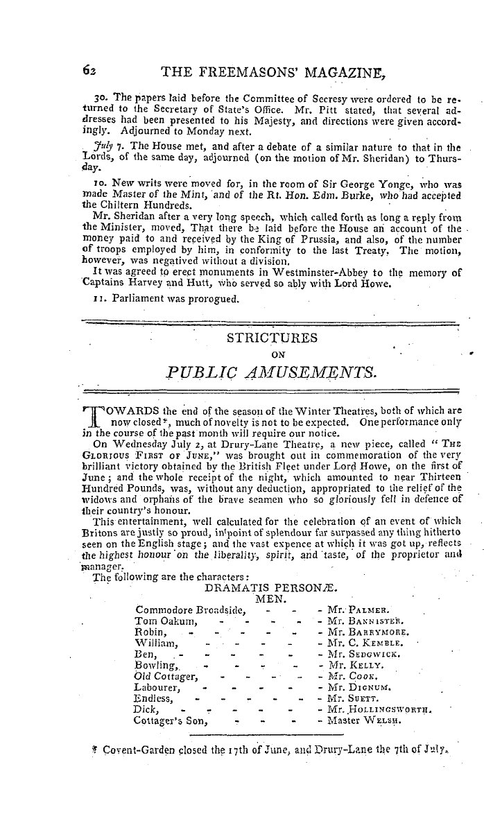 The Freemasons' Magazine: 1794-07-01 - House Of Commons.