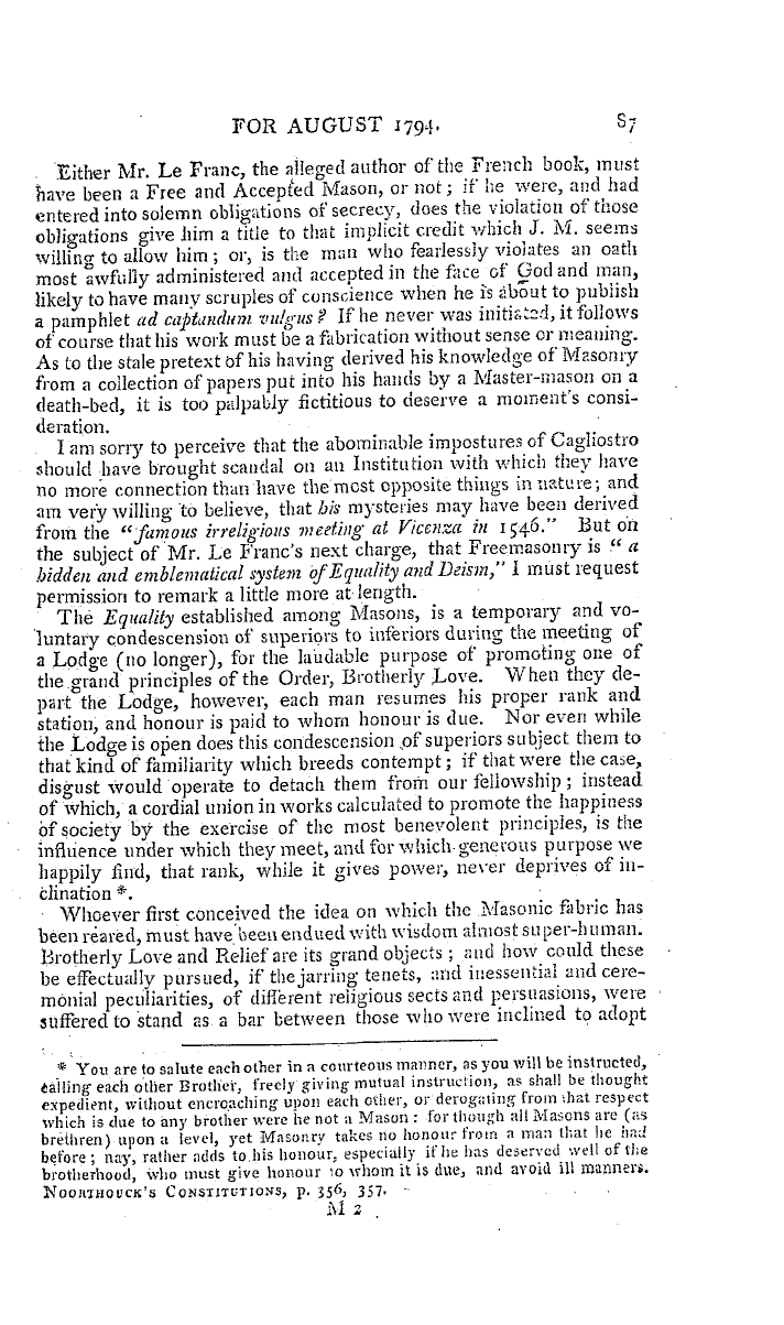 The Freemasons' Magazine: 1794-08-01 - To The Editor Of The Freemasons' Magazine.