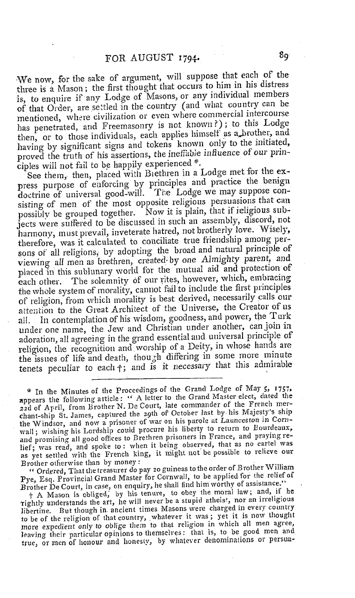 The Freemasons' Magazine: 1794-08-01 - To The Editor Of The Freemasons' Magazine.