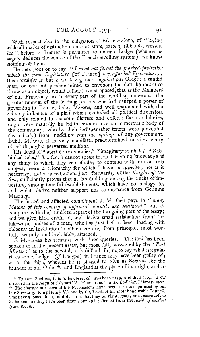 The Freemasons' Magazine: 1794-08-01 - To The Editor Of The Freemasons' Magazine.