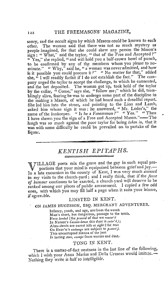 The Freemasons' Magazine: 1794-08-01 - Kentish Epitaphs.