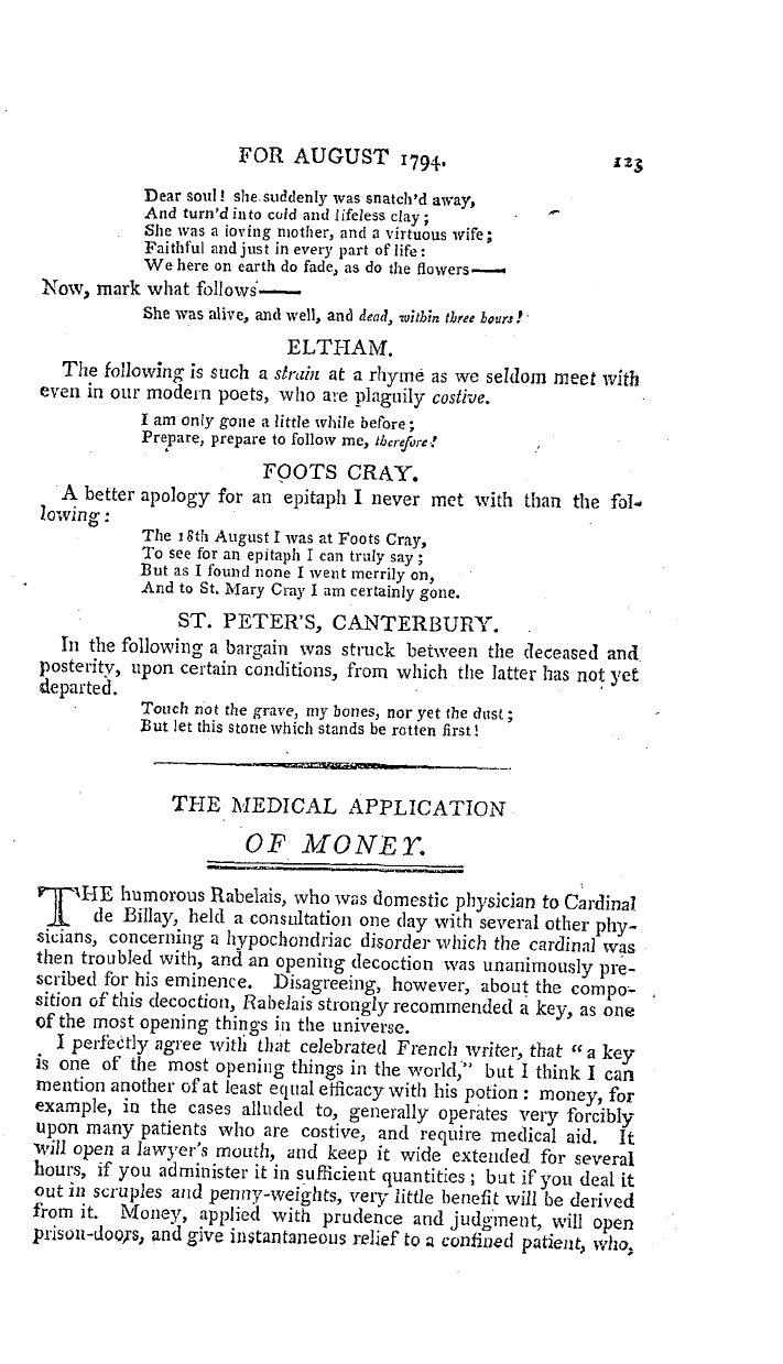 The Freemasons' Magazine: 1794-08-01 - Kentish Epitaphs.