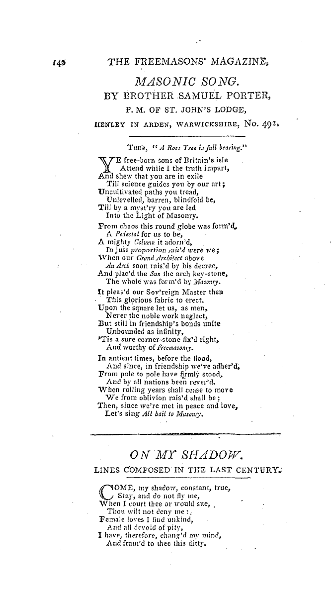 The Freemasons' Magazine: 1794-08-01 - On My Shadow.
