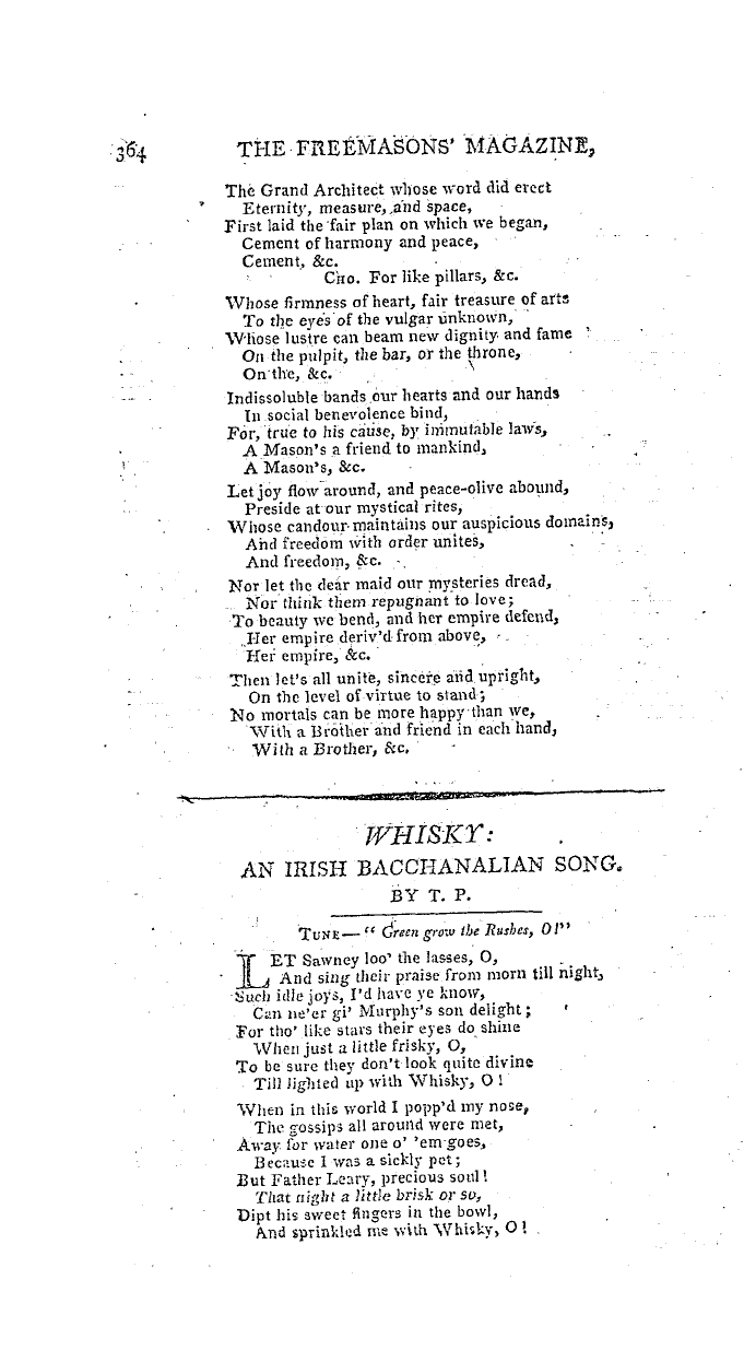 The Freemasons' Magazine: 1794-11-01 - Whisky: An Irish Bacchanalian Song.