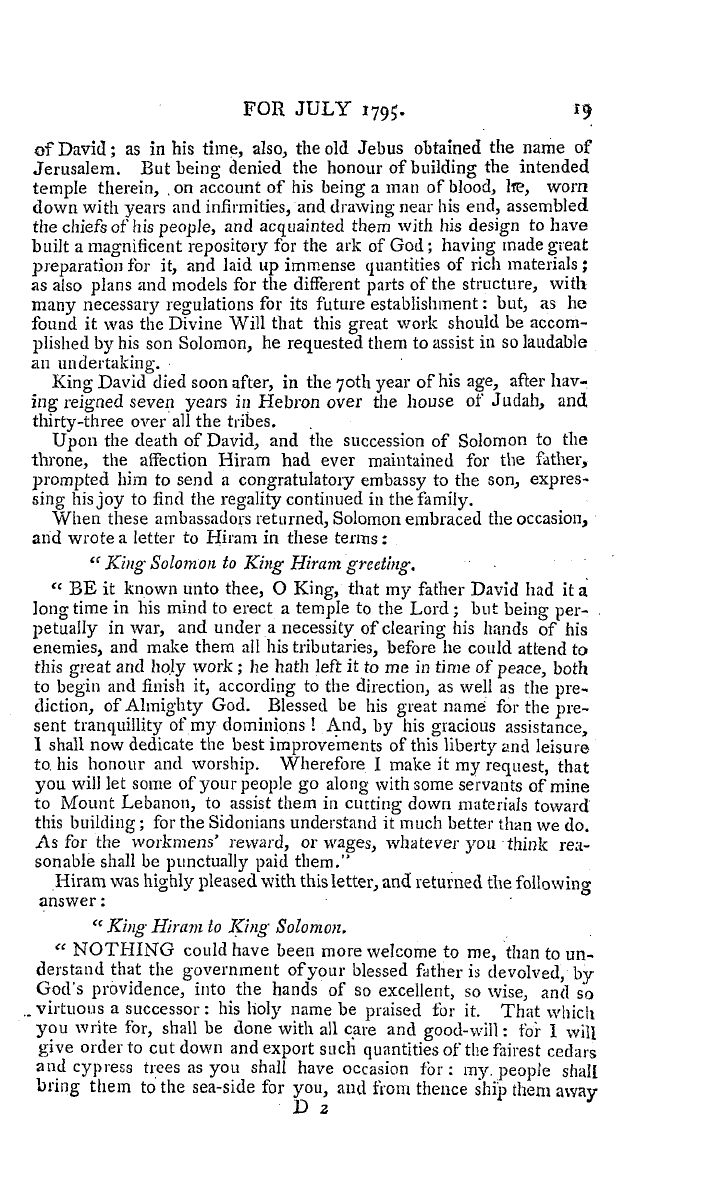 The Freemasons' Magazine: 1795-07-01 - History Of Masonry.