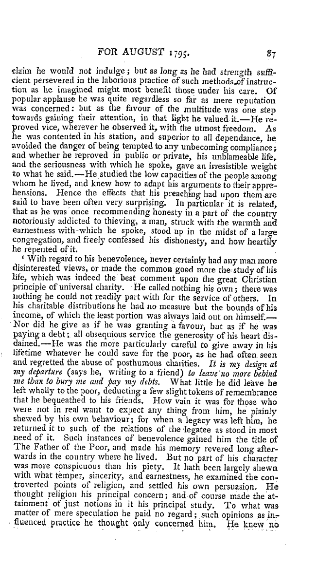 The Freemasons' Magazine: 1795-08-01 - Character Of Bernard Gilpin,