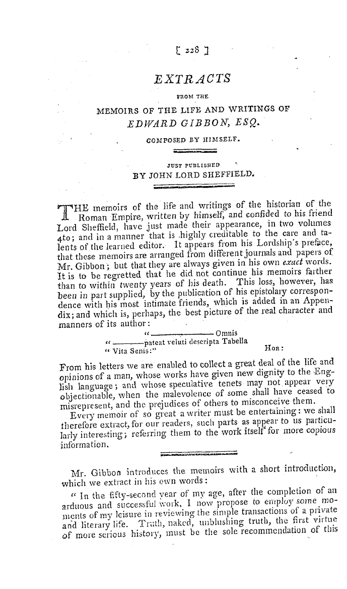 The Freemasons' Magazine: 1796-04-01 - Extracts From The Memoirs Of The Life And Writings Of Edward Gibbon, Esq.