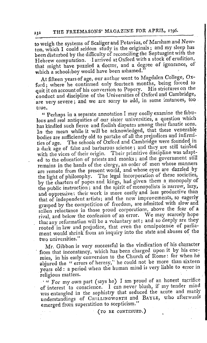 The Freemasons' Magazine: 1796-04-01 - Extracts From The Memoirs Of The Life And Writings Of Edward Gibbon, Esq.