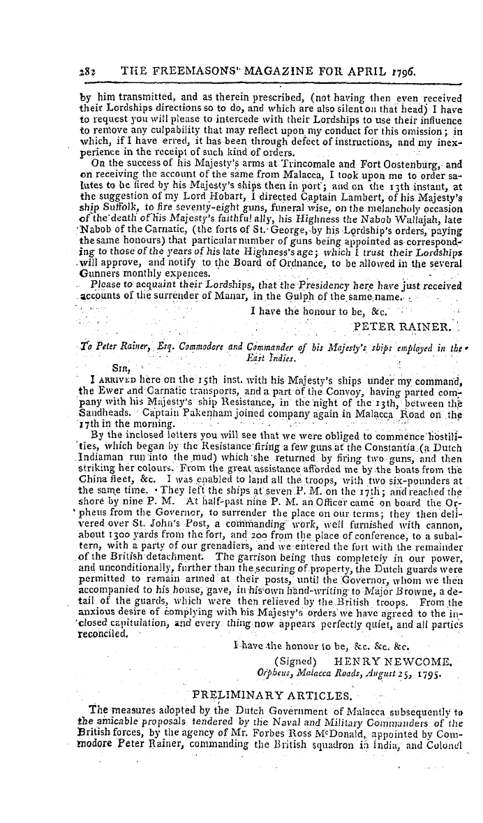 The Freemasons' Magazine: 1796-04-01 - From The London Gazettes.