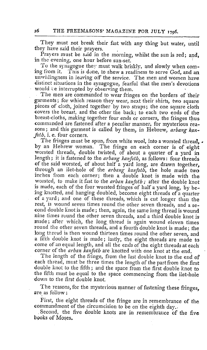 The Freemasons' Magazine: 1796-07-01 - Curious Particulars Relative To The Jews.