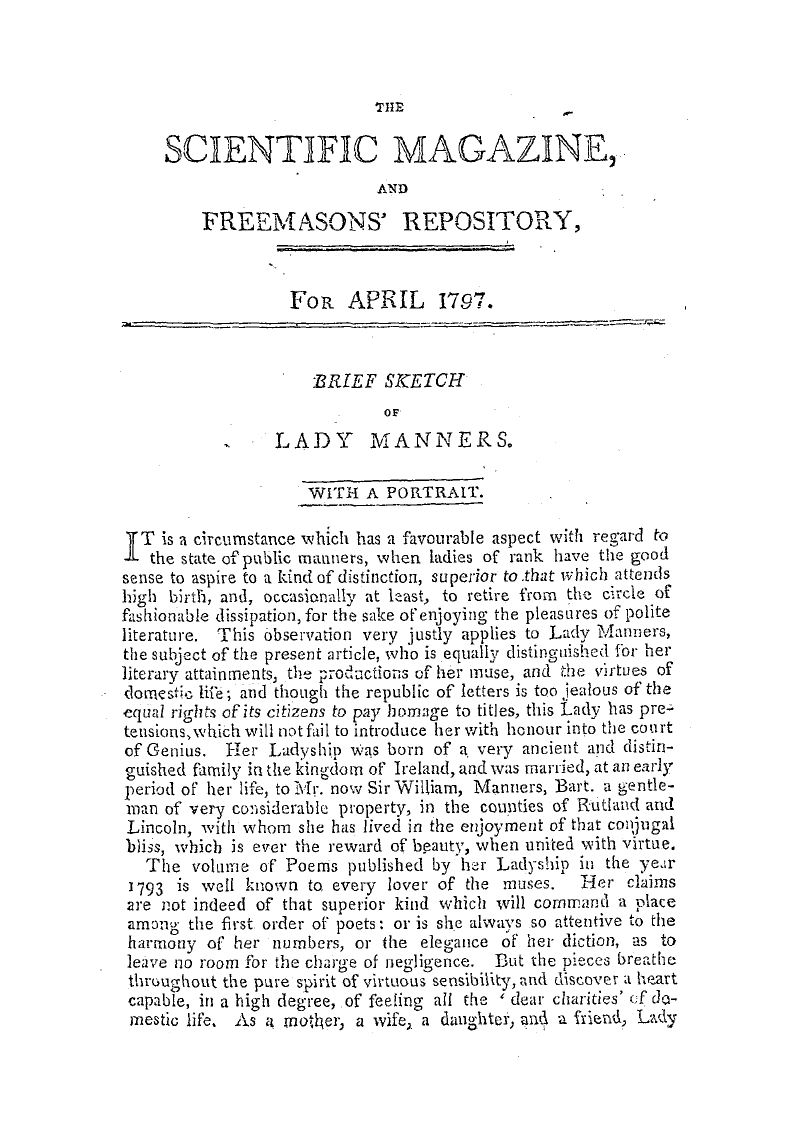 The Freemasons' Magazine: 1797-04-01 - The Scientific Magazine, And Freemasons' Repository,