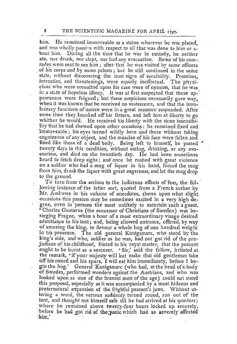 The Freemasons' Magazine: 1797-04-01 - Remarkable Instances Of The Effect Of Fear.