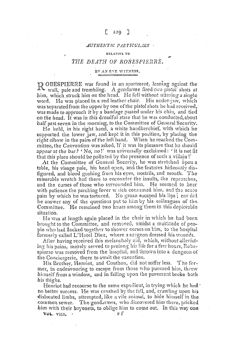 The Freemasons' Magazine: 1797-04-01 - Authentic Particulars Relative To The Death Of Robespierre.