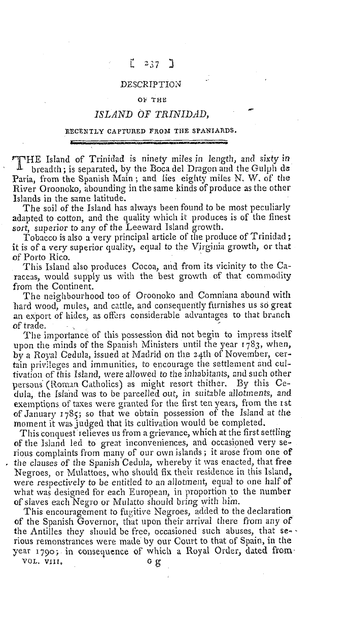 The Freemasons' Magazine: 1797-04-01 - Description Of The Island Of Trinidad,