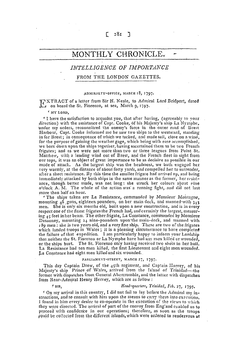 The Freemasons' Magazine: 1797-04-01 - Monthly Chronicle.