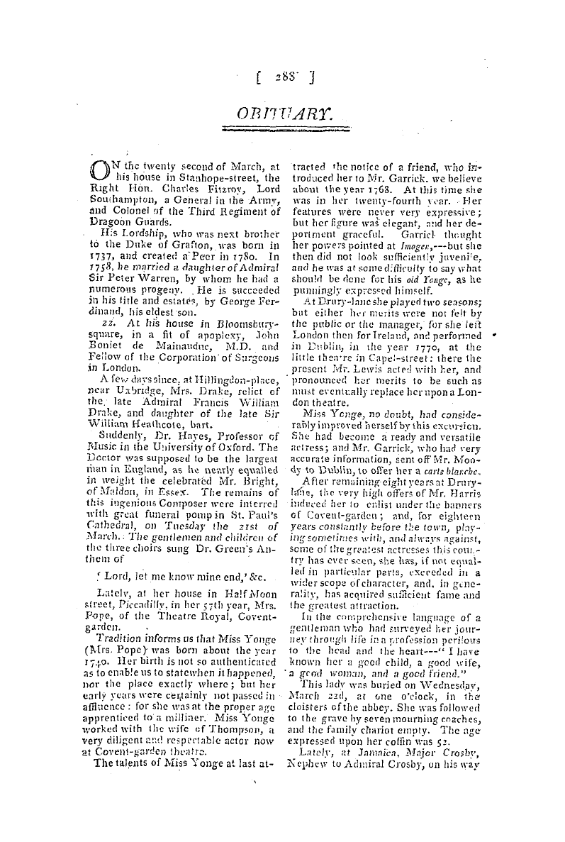 The Freemasons' Magazine: 1797-04-01 - Obituary.