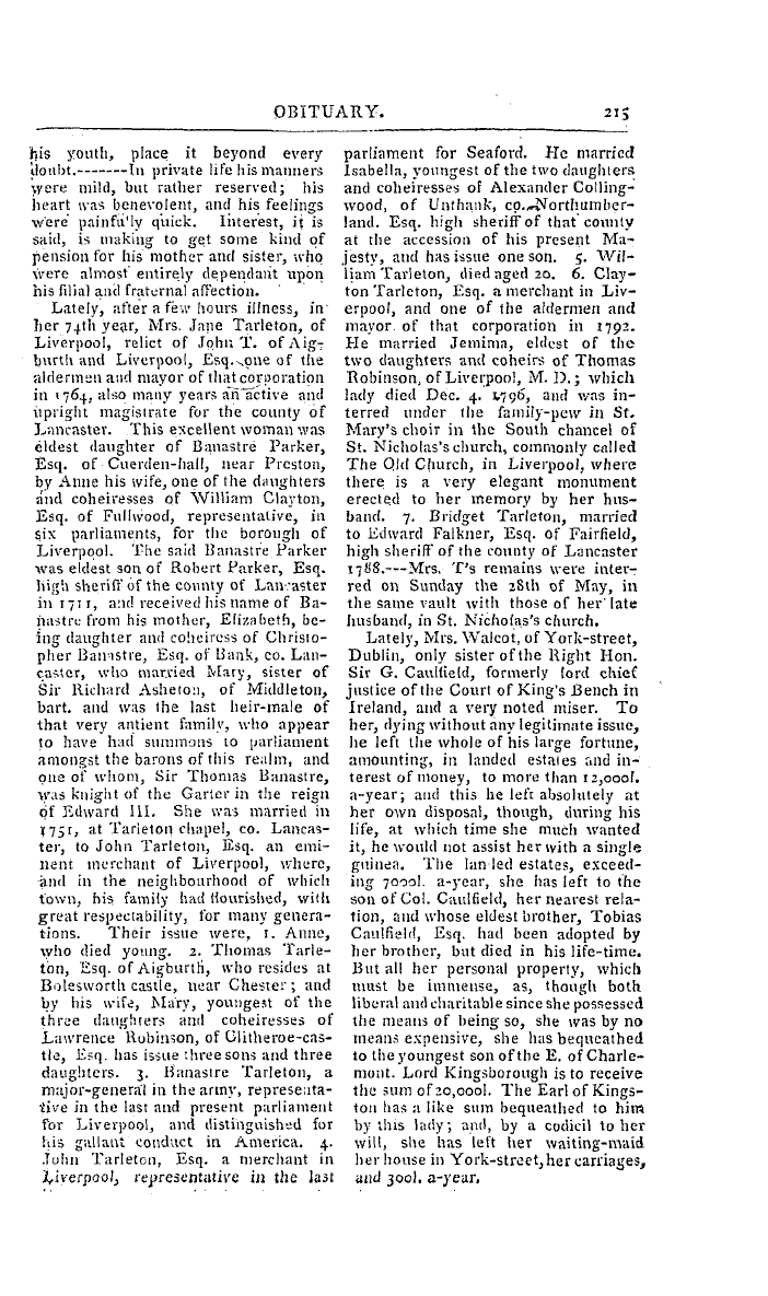 The Freemasons' Magazine: 1797-09-01 - Obituary.