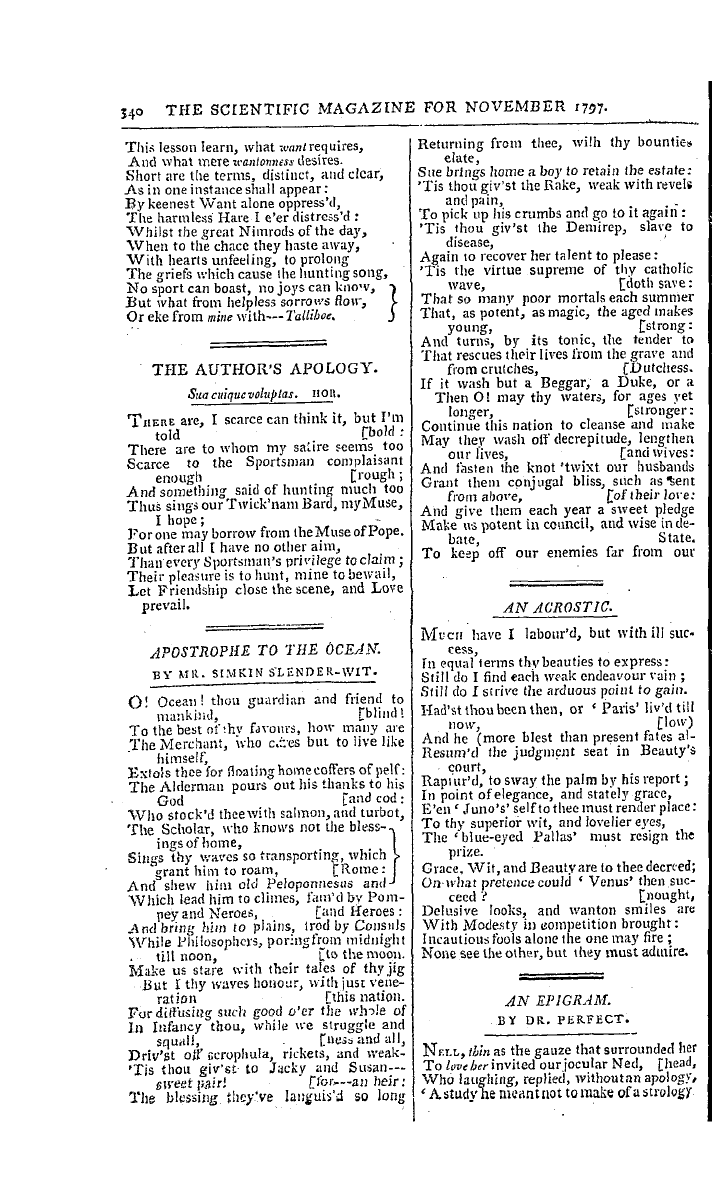 The Freemasons' Magazine: 1797-11-01 - Poetry.